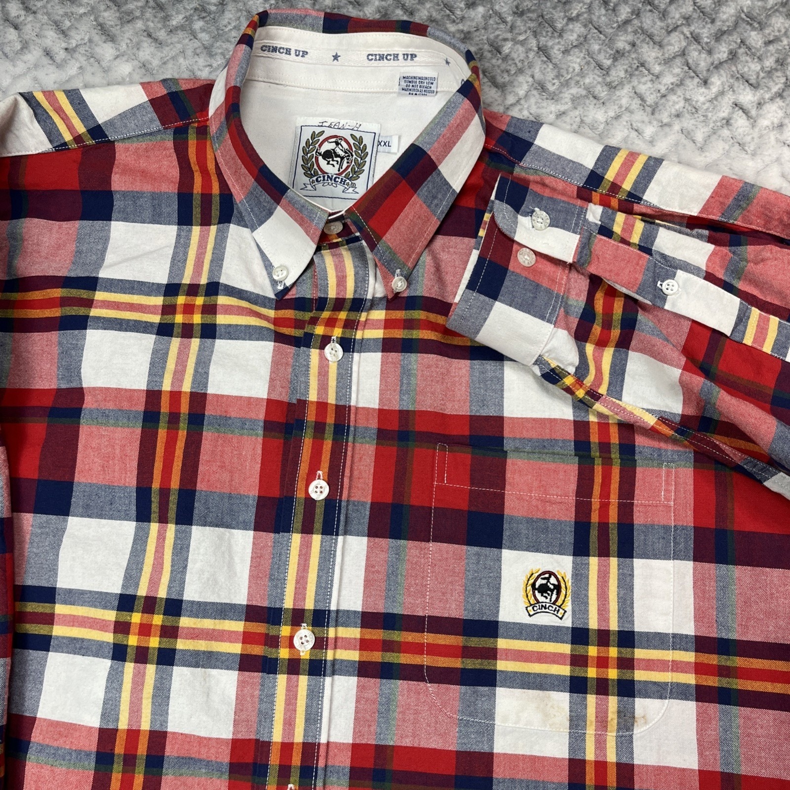 Vintage Cinch Mens Xxl Miller Style Plaid Button Down Shirt Blue Red Cowboy